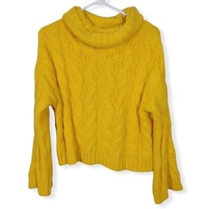 Sun + Moon Yellow Turtleneck Cable Knit Sweater Size XS